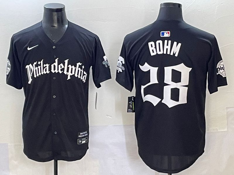 Men 2025 Philadelphia Phillies #28 Bohm Black Five generations Joint Name Nike MLB Jersey style 1